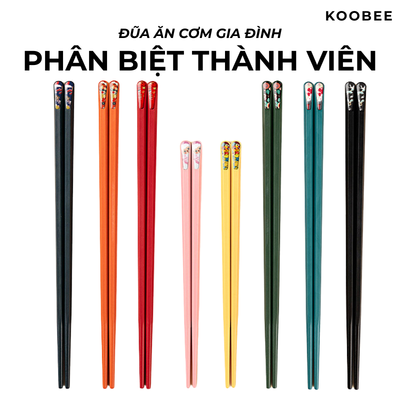 Set 5 Đôi Đũa Ăn Gia Đình KOOBEE – Sợi Thủy Tinh Nhật Kháng Khuẩn, Chống Trơn, Chịu Nhiệt, Phân Biệt Theo Thành Viên