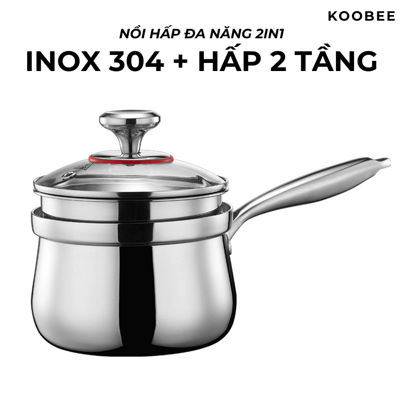 Nồi Inox 2 Tầng Hấp + Nấu Dung Tích 2.4L – Kèm Lưới Hấp Inox 304, Dẫn Nhiệt Đều, Dùng Được Mọi Loại Bếp | 311
