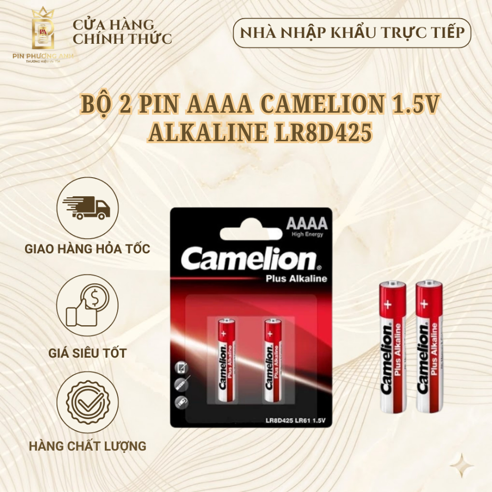 Bộ 2 pin AAAA Camelion 1.5V Alkaline LR8D425 tối ưu cho bút cảm ứng, remote cửa điện.