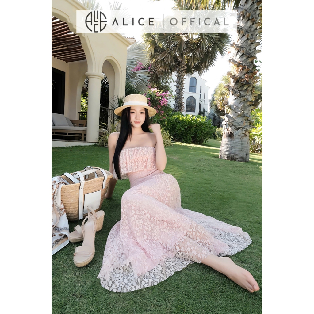 Váy Ren Cúp Ngực Alice Sang Trọng, Đầm Dài Maxi Chun Eo Dáng Xòe Tiểu Thư, Ngực Phối Bèo T507