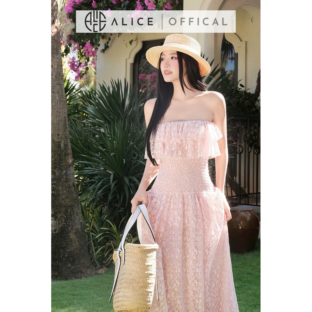 Váy Ren Cúp Ngực Alice Sang Trọng, Đầm Dài Maxi Chun Eo Dáng Xòe Tiểu Thư, Ngực Phối Bèo T507