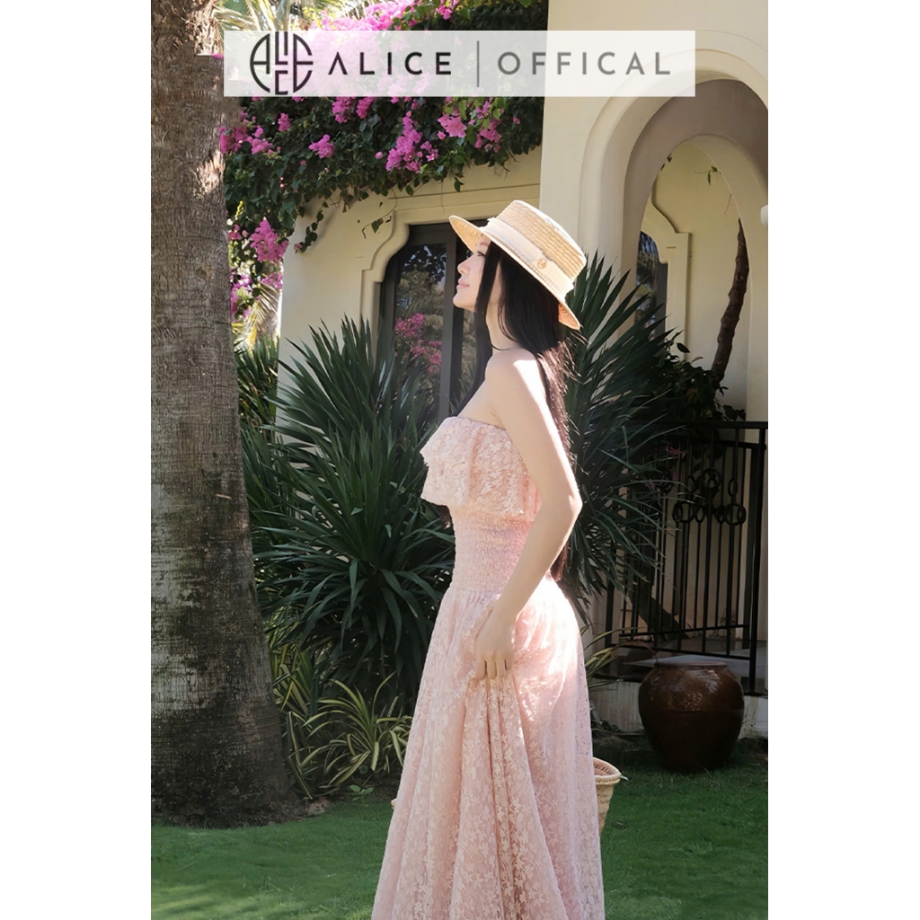 Váy Ren Cúp Ngực Alice Sang Trọng, Đầm Dài Maxi Chun Eo Dáng Xòe Tiểu Thư, Ngực Phối Bèo T507