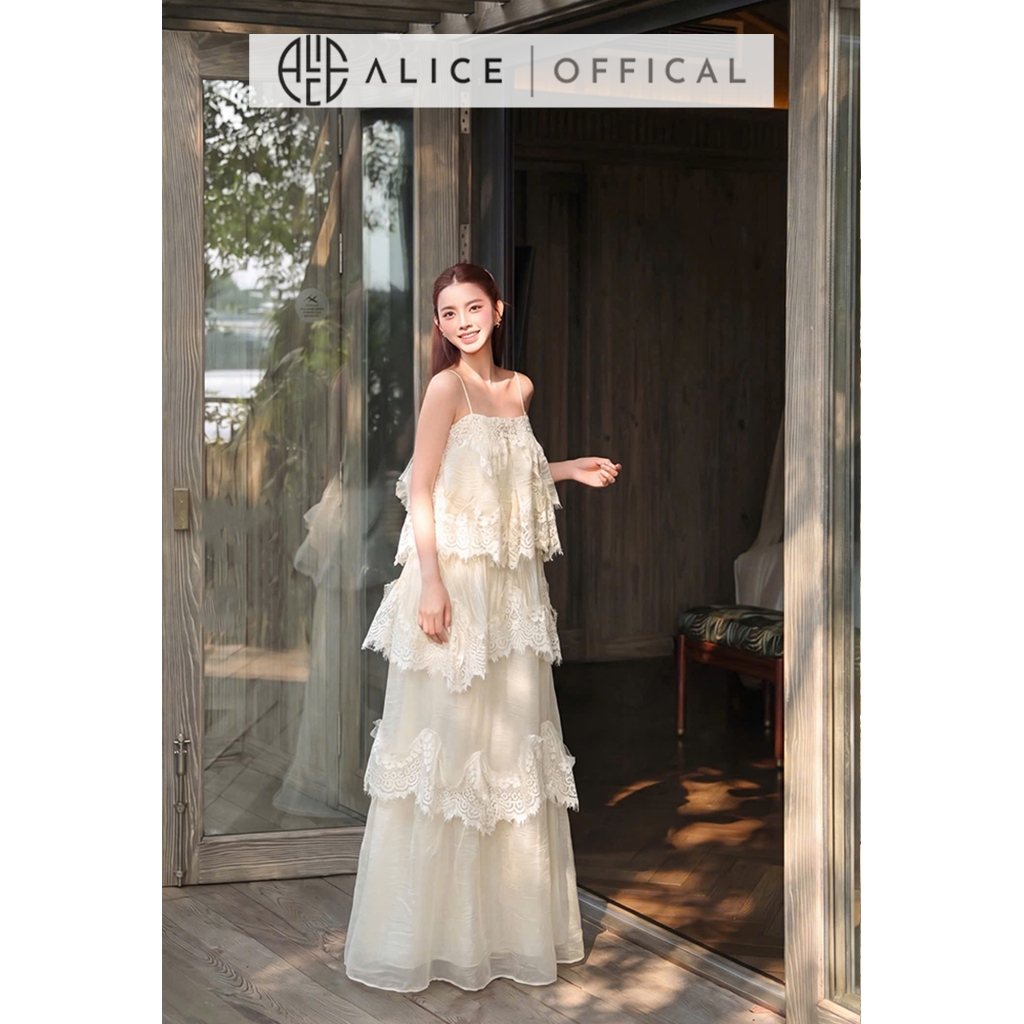 Váy Tơ Tầng Dáng Dài Cao Cấp Alice, Đầm Maxi 2 Dây Phối Ren Tầng Sang Chảnh Tiểu Thư T508