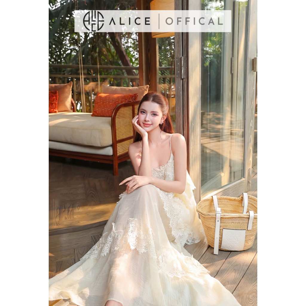 Váy Tơ Tầng Dáng Dài Cao Cấp Alice, Đầm Maxi 2 Dây Phối Ren Tầng Sang Chảnh Tiểu Thư T508