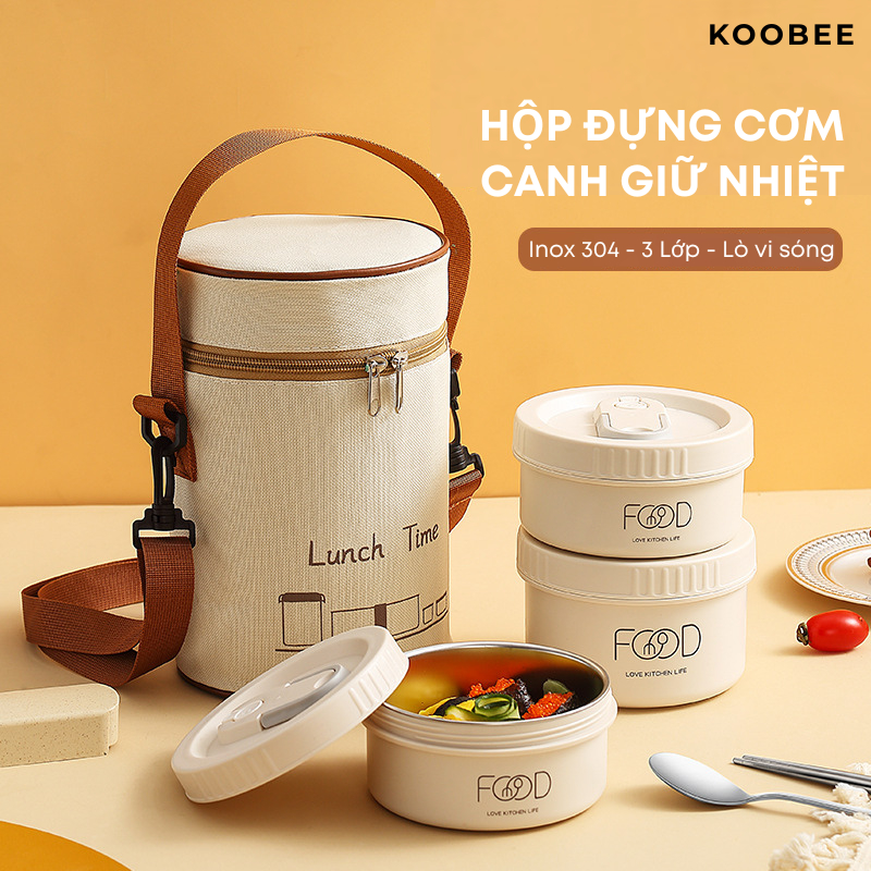 Hộp Cơm Giữ Nhiệt Inox 304 3 Lớp Cách Nhiệt, Nắp Chống Đổ Canh, An Toàn Cho Lò Vi Sóng Mang Đi Học, Dã Ngoại | 252