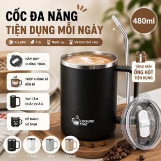 [TẶNG KÈM ỐNG HÚT INOX] Cốc Inox Cao Cấp 480ml, Ly Uống Cà Phê Trà Sữa, Dung Tích Lớn, Thiết Kế Hiện Đại, Tiện Lợi