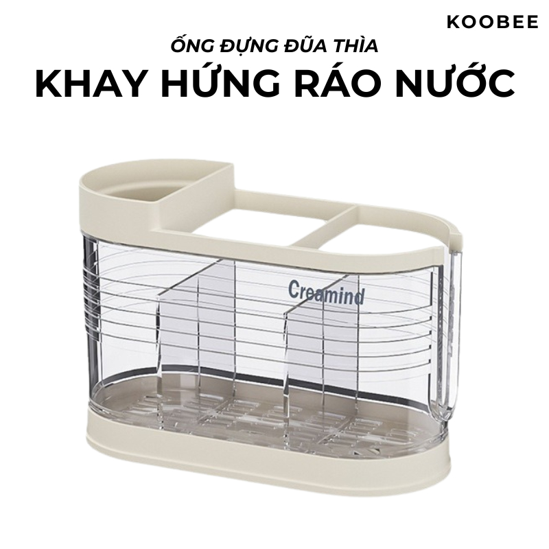 Ống Đựng Đũa Thìa Muỗng KOOBEE Trong Suốt Chia Ngăn Sáng Tạo Có Khay Đựng Nước Cứng Cáp Tiện Dụng | 073