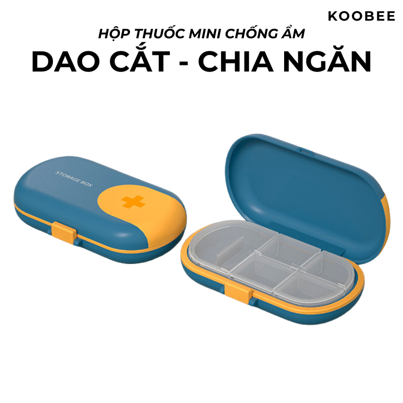 Hộp Đựng Thuốc Mini Kèm Dao Cắt KOOBEE – Chống Ẩm, 4 Ngăn Nhỏ Gọn, Dễ Mang Theo Khi Đi Làm, Du Lịch (NT08)