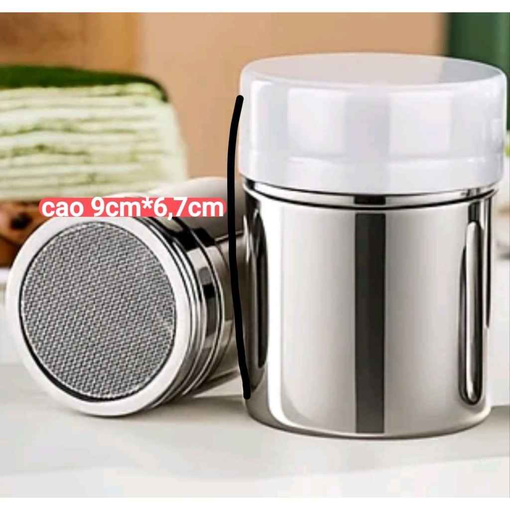 Hủ rắc ca cao inox size lớn 9*6.7 cm hàng dẹp dày chất liệu thuỷ tinh bọc inox an toàn vệ sinh