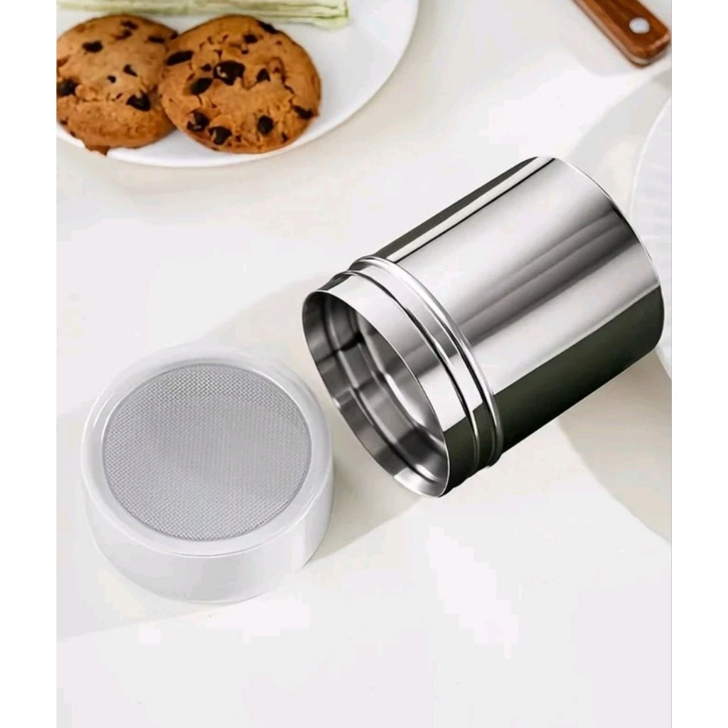 Hủ rắc ca cao inox size lớn 9*6.7 cm hàng dẹp dày chất liệu thuỷ tinh bọc inox an toàn vệ sinh