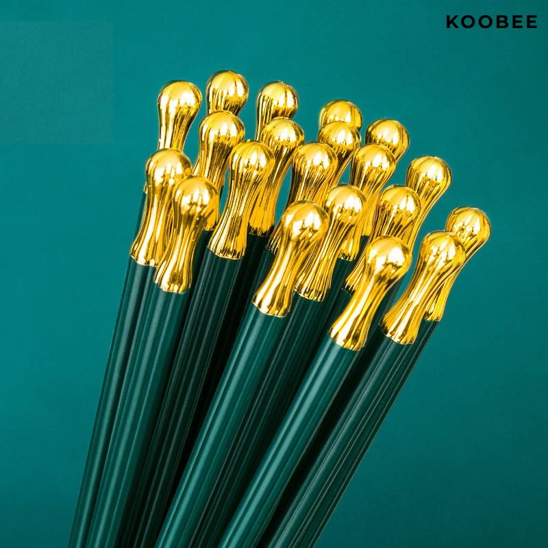 Set 5/10 Đôi Đũa Sợi Thủy Tinh Xanh Bắc Âu Mạ Vàng KOOBEE – Sang Trọng, Kháng Khuẩn, Chống Trơn, Chịu Nhiệt Cao Cấp (BA2