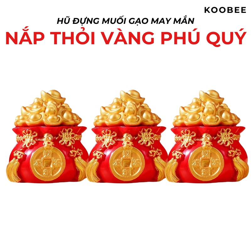 Hũ Đựng Muối – Gạo – Nước Tài Lộc KOOBEE – Sứ Đỏ May Mắn, Nắp Thỏi Vàng Phú Quý – Thu Hút Lộc Vào Nhà | 350