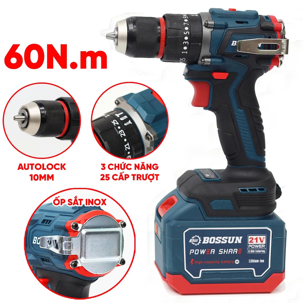 Bộ combo 3 máy Khoan, Siết bulong, Mài BS BOSSUN BS-CB03PCS - Kèm 2pin 15cell - Không chổi than