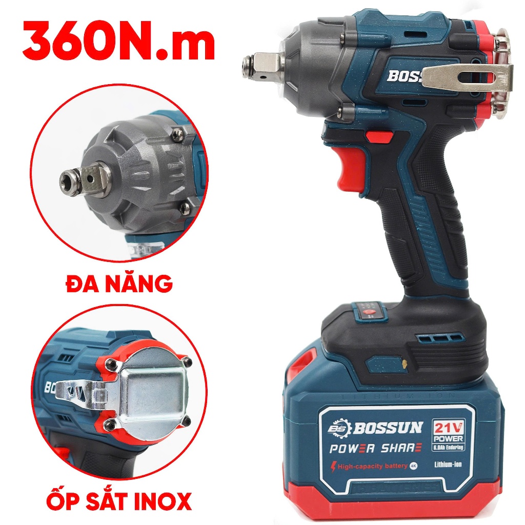 Bộ combo 3 máy Khoan, Siết bulong, Mài BS BOSSUN BS-CB03PCS - Kèm 2pin 15cell - Không chổi than