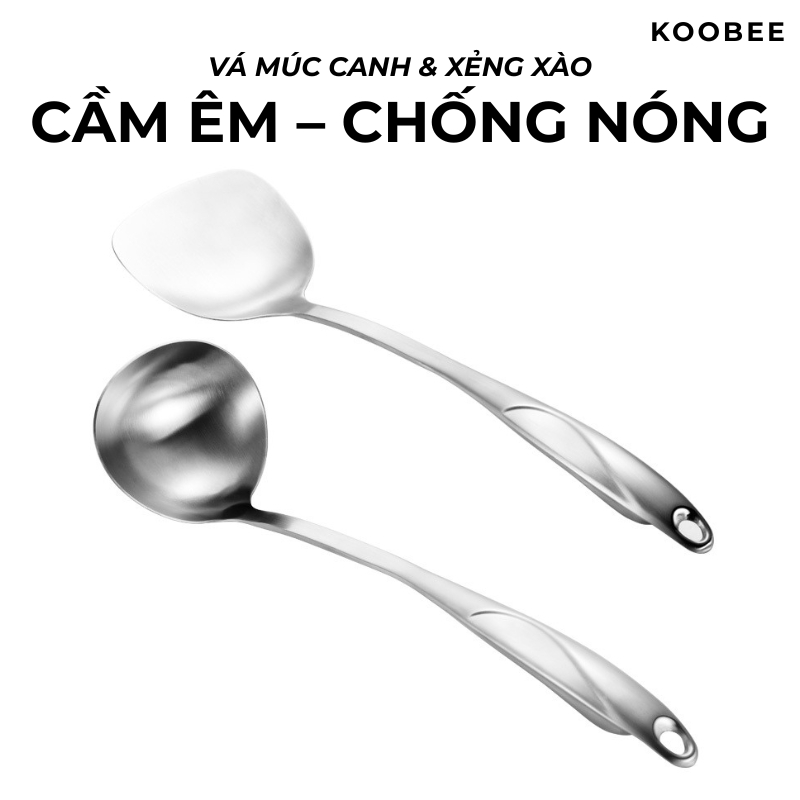 Bộ Muôi Vá Múc Canh Và Xẻng Inox 304 Cao Cấp 36cm – Tay Cầm Êm, Chống Nóng, Không Làm Xước Chảo | 288