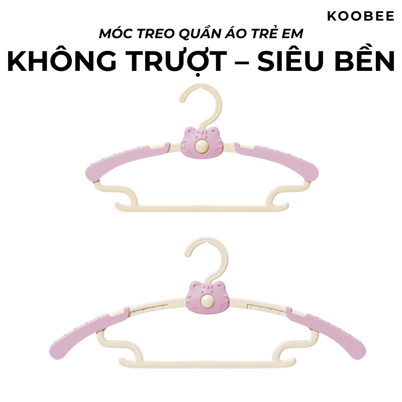 Combo 05/10 Móc Treo Quần Áo Trẻ Em Hình Gấu Trendy Chống Trượt Điều Chỉnh Được Độ Rộng Nhựa PP Siêu Bền | 334