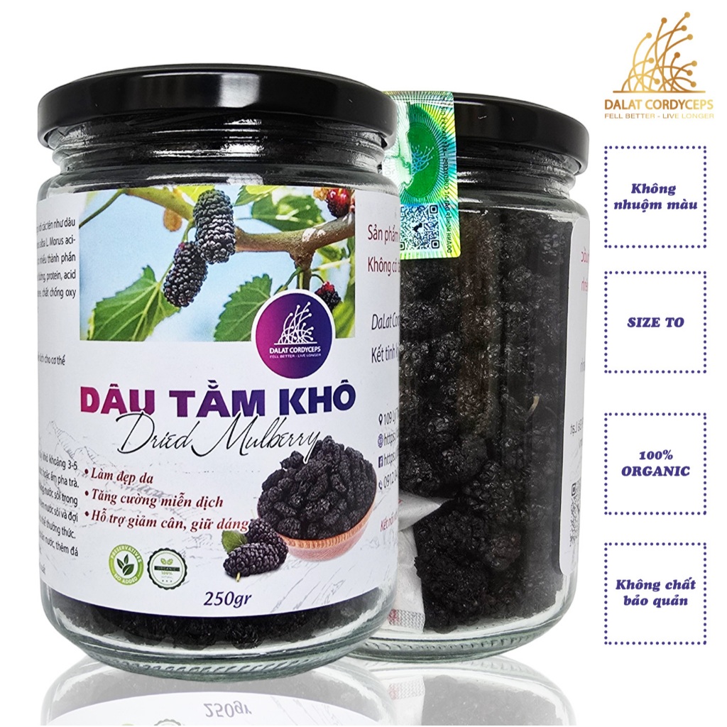 Dâu Tằm Khô Dalat Cordyceps – Dâu Tằm Sấy Khô Nguyên Quả, Hương Vị Tự Nhiên Trái Cây Sấy Không Đường