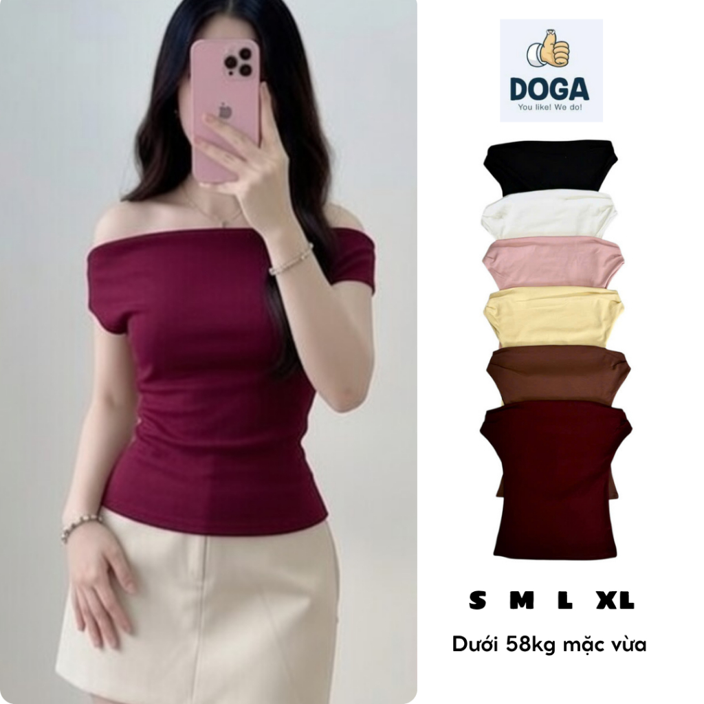 (Hàng Loại 1) Áo trễ vai DOGA form ôm body basic, chất BORIP COTTON co giãn 4 chiều, thoáng mát M211
