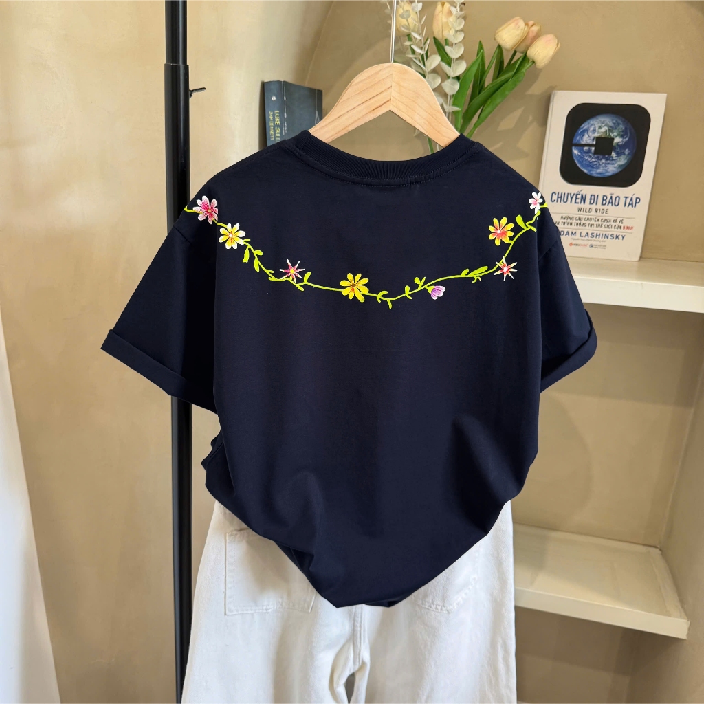 Áo Thun Phối Dây Viền Cổ Xanh Basic, Chất Cotton Thoáng Mát, Có Kèm Hình Thật.