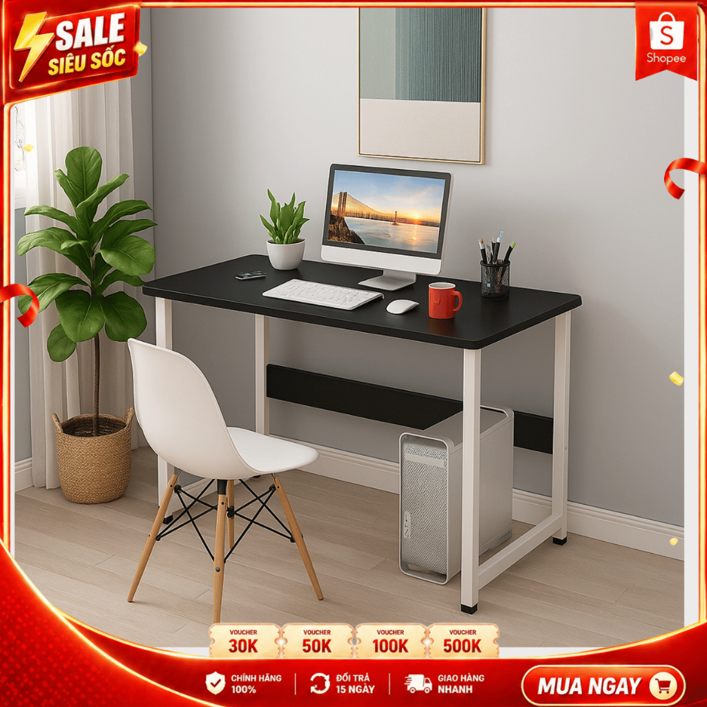 Bàn làm việc ,chân sắt mặt gỗ U0108 , lắp ráp dễ dàng , phụ kiện đầy đủ - noithatnhatminh