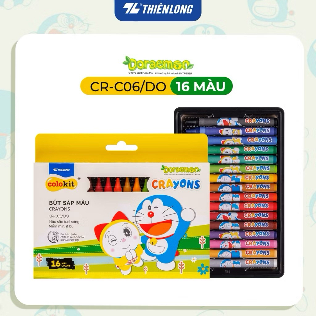 Bút Sáp Màu Thiên Long Colokit Doraemon 12/16/24 màu tươi sáng, màu sáp mịn, an toàn cho bé tô màu, học tập mỹ thuật