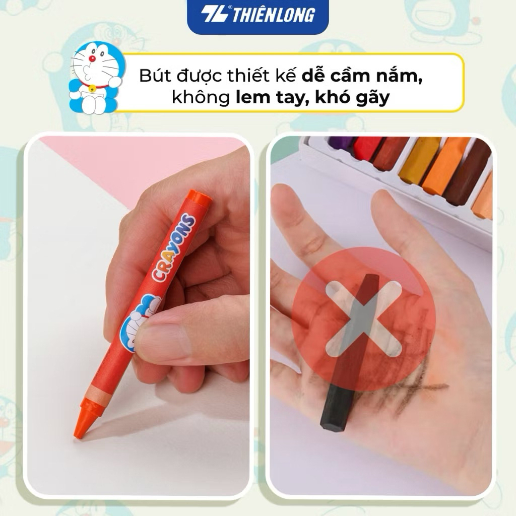 Bút Sáp Màu Thiên Long Colokit Doraemon 12/16/24 màu tươi sáng, màu sáp mịn, an toàn cho bé tô màu, học tập mỹ thuật
