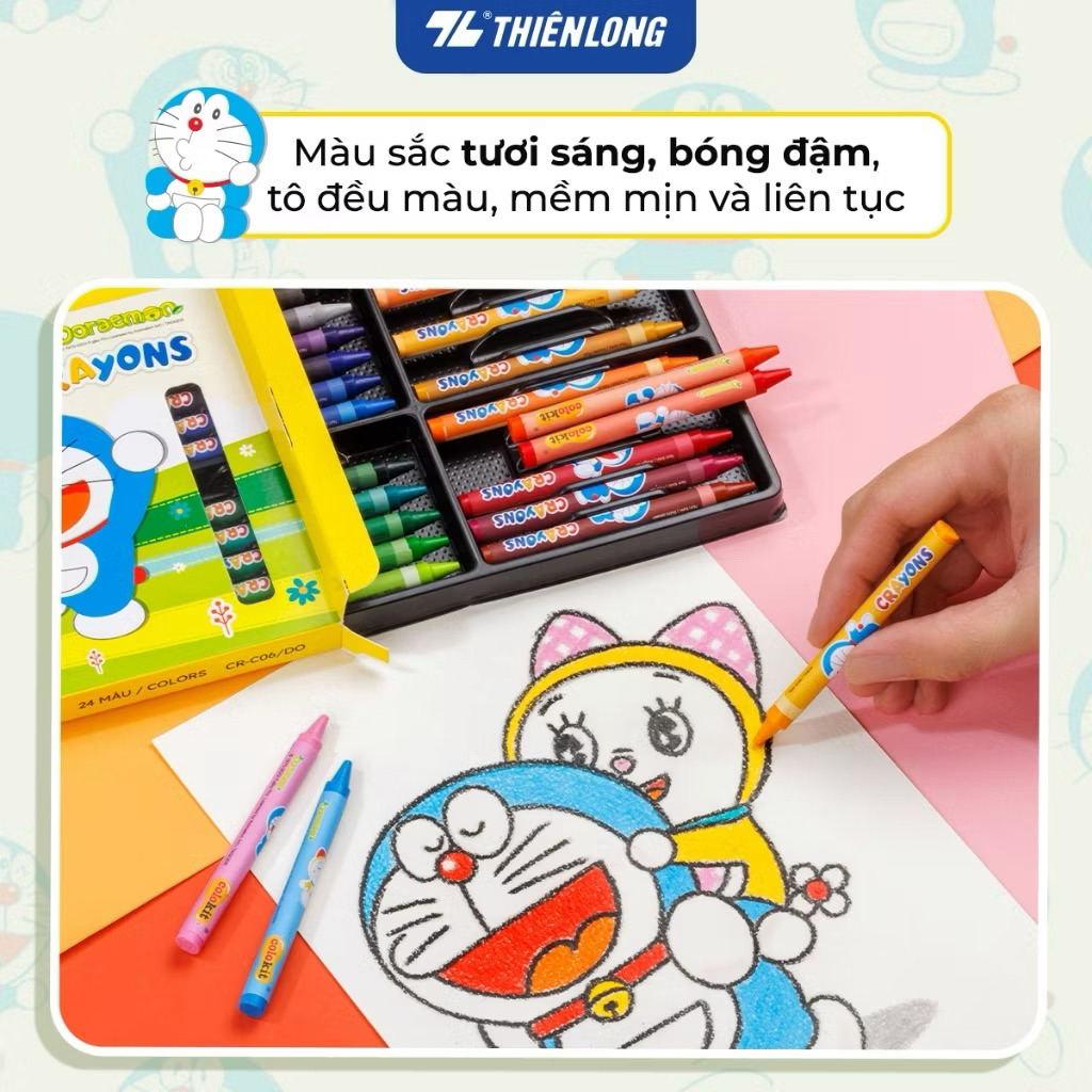 Bút Sáp Màu Thiên Long Colokit Doraemon 12/16/24 màu tươi sáng, màu sáp mịn, an toàn cho bé tô màu, học tập mỹ thuật