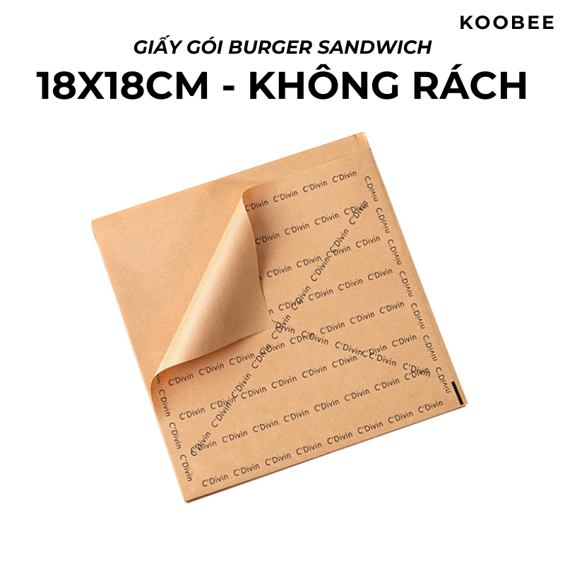 Giấy Gói Bánh Mì Sandwich Hamburger KALUS Chống Dính Chống Ẩm Chịu Nhiệt Gập Đôi Dán Cạnh Size 18x18cm (PKB50)
