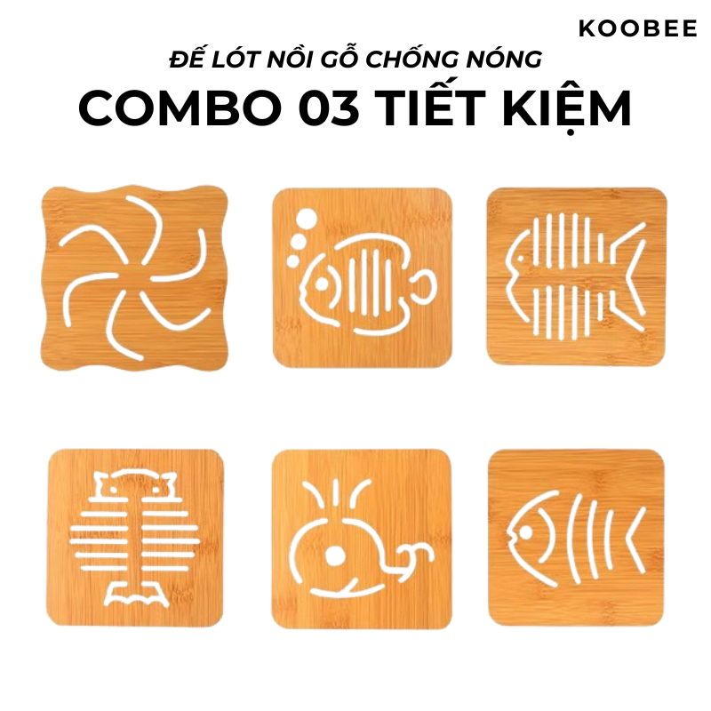 Combo 3 Đế Lót Nồi Gỗ Cách Nhiệt KOOBEE – Chống Trượt, Chống Nóng, Vân Gỗ Đẹp – 14.5cm (DC02)