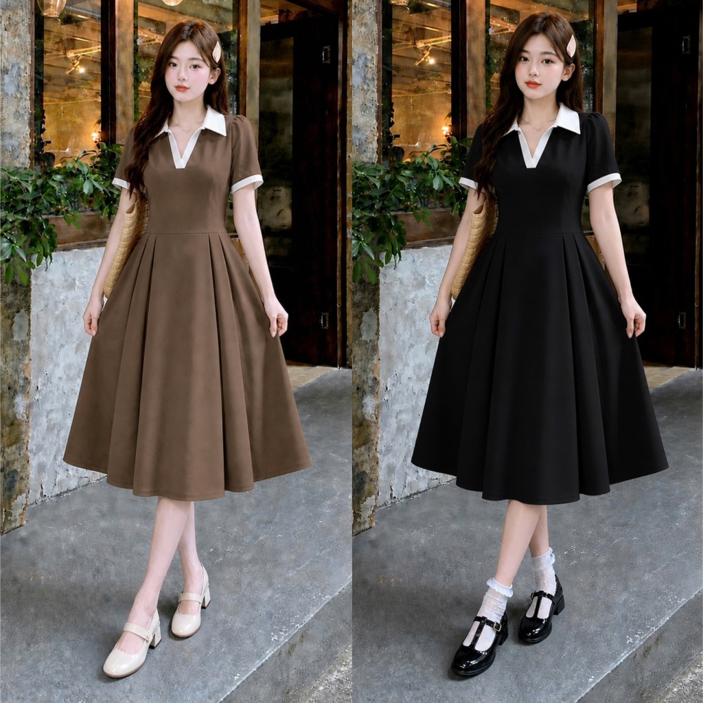 Đầm Thun Phối Cổ Tay – Vải Ruby Mềm Mại Bigsize Nữ Lên Phom Thoải Mái Dễ Thương A689