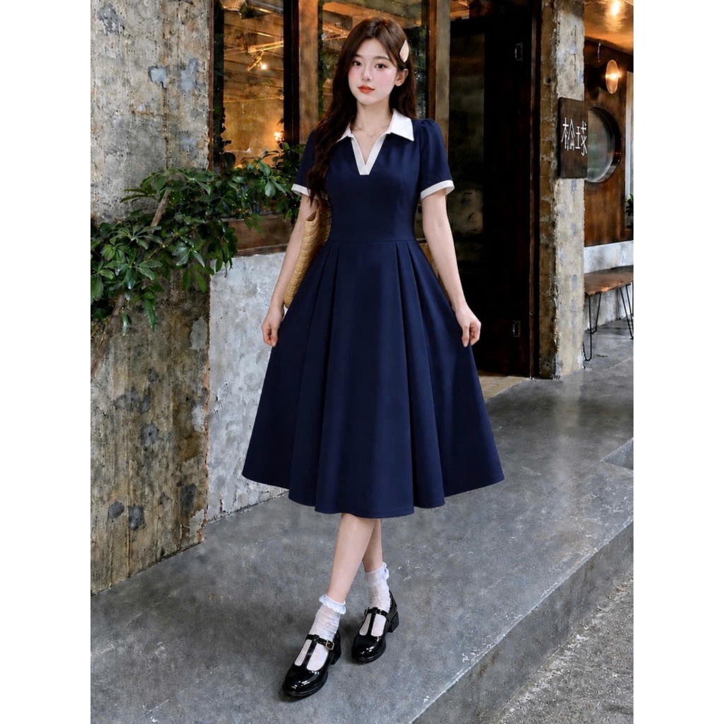 Đầm Thun Phối Cổ Tay – Vải Ruby Mềm Mại Bigsize Nữ Lên Phom Thoải Mái Dễ Thương A689