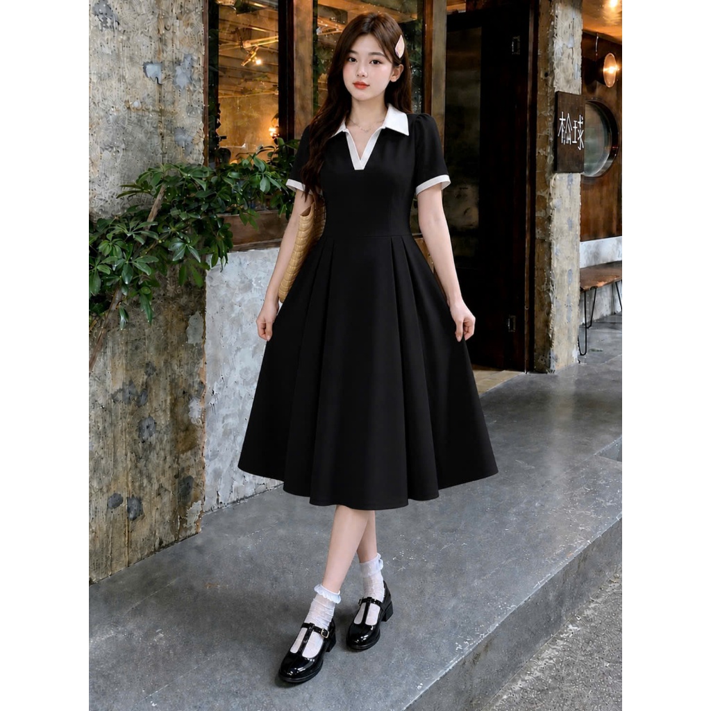 Đầm Thun Phối Cổ Tay – Vải Ruby Mềm Mại Bigsize Nữ Lên Phom Thoải Mái Dễ Thương A689