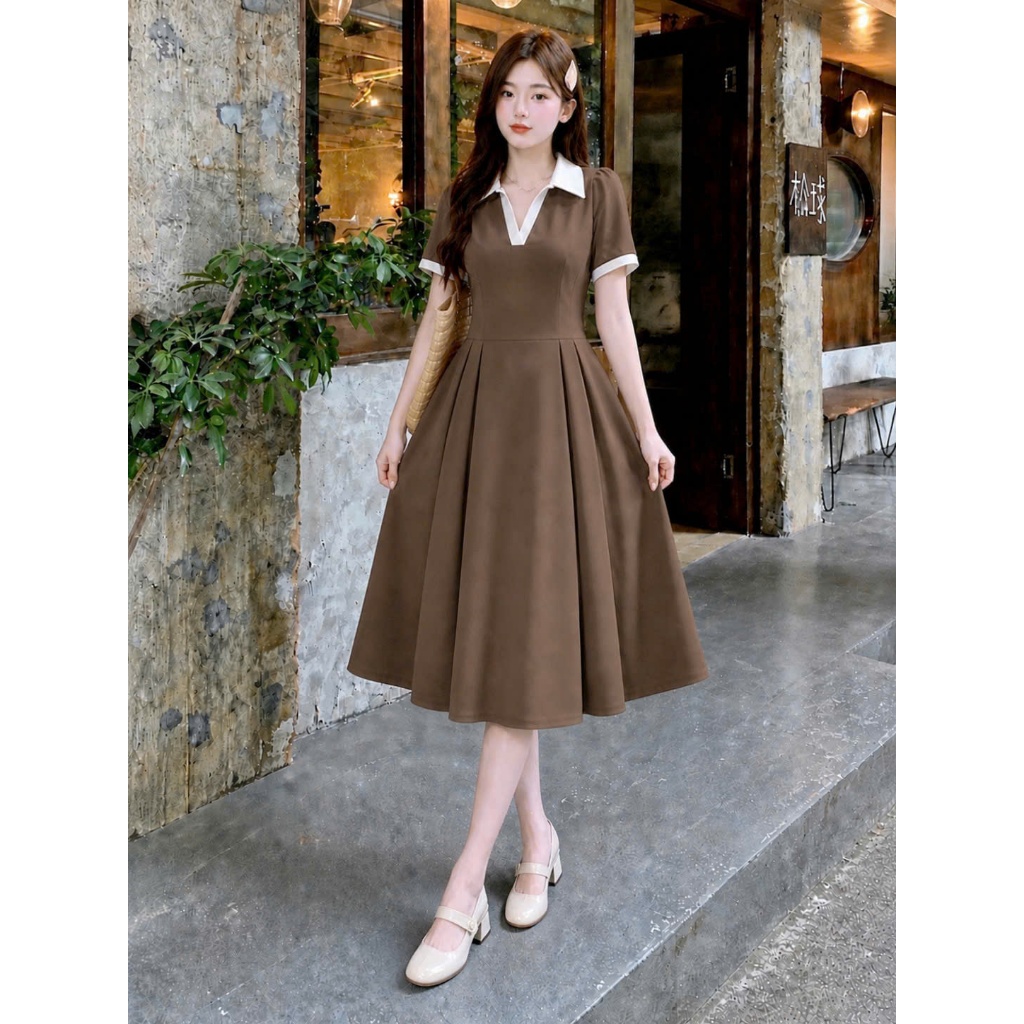 Đầm Thun Phối Cổ Tay – Vải Ruby Mềm Mại Bigsize Nữ Lên Phom Thoải Mái Dễ Thương A689