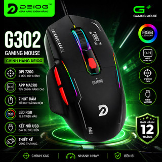 Chuột có dây DEIOG G302 chính hãng macro phần mềm chỉnh DPI 7200 7 nút gaming giá tốt bền bỉ