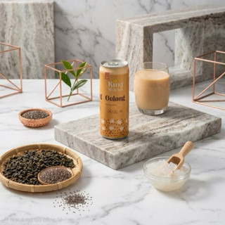 Lốc 6 Lon Trà Sữa Uống Liền King Milk Tea Oolong Thạch Dừa & Hạt Chia
