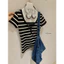 WGWE | Áo thun kẻ cotton tay ngắn cổ tròn Henley, sọc phối nút – W9519#