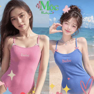CR_Bikini liền thân, đồ bơi 1 mảnh hồng ngọt baby 2 dây đính nơ xinh cho nàng đi biển