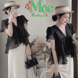 Set váy dài áo Voan tơ bèo tầng tay xòe nhẹ phối chân váy Tuyết Nhung mềm mịn có lót form chuẩn