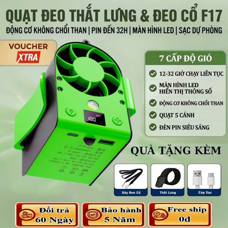 [TẶNG PHỤ KIỆN] Quạt Mini Đeo Thắt Lưng F13 - F17 Dung Lượng  10.000Mah Và 15.000Mah, Quạt Đeo Hông Kiêm Sạc Dự Phòng