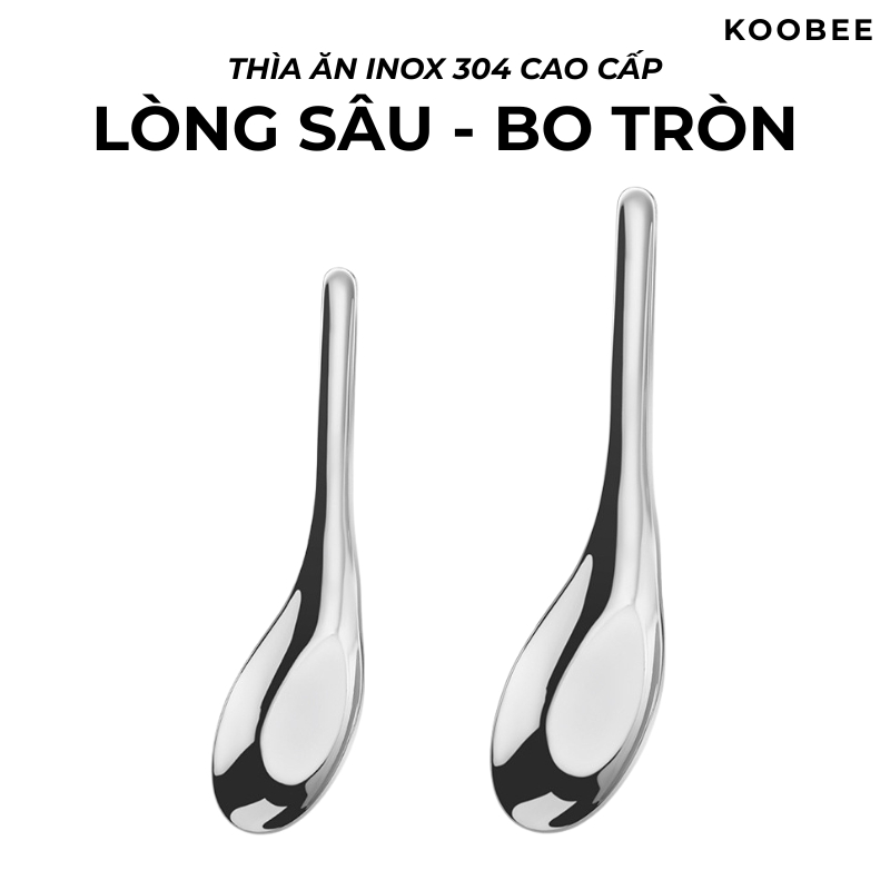 Thìa Inox 304 Dùng Ăn Cơm, Súp, Cháo KOOBEE – Không Gỉ, Dày Dặn, Sáng Bóng, An Toàn – Cho Trẻ Em, Người Lớn Tuổi | 308