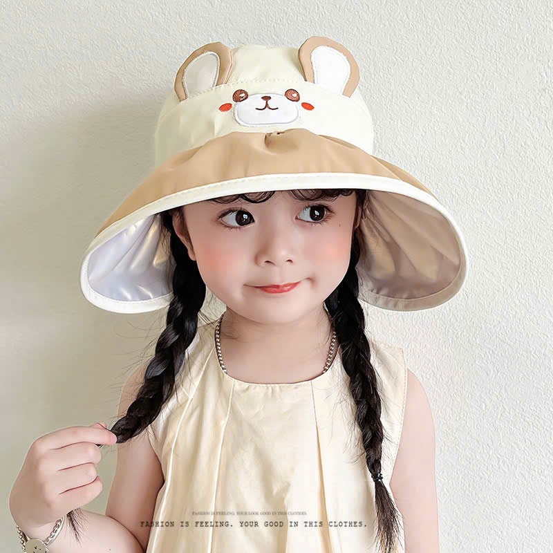 Mũ chống nắng trẻ em vành rộng hình gấu dễ thương, chống tia UV cho bé