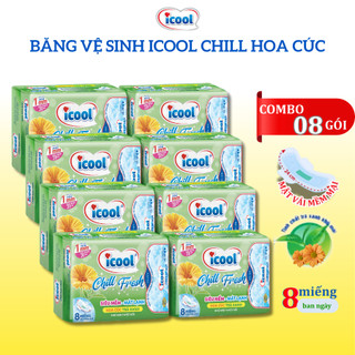 Băng Vệ Sinh ICOOL Chill Fresh 8 Miếng Ban Ngày 24cm BVS Cao Cấp Mặt Vải Nhung Mềm Có Cánh Mát Lạnh.