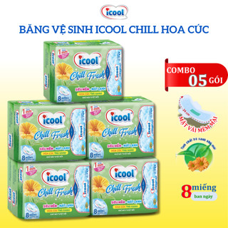 Băng Vệ Sinh ICOOL Chill Fresh 8 Miếng Ban Ngày 24cm BVS Cao Cấp Mặt Vải Nhung Mềm Có Cánh Mát Lạnh.