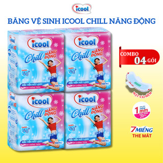 Băng Vệ Sinh Icool Chill Năng Động 7 Miếng Ban Ngày 24cm BVS Mặt Vải Nhung The Mát Có Cánh Khử Mùi..