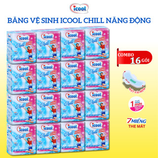 Băng Vệ Sinh Icool Chill Năng Động 7 Miếng Ban Ngày 24cm BVS Mặt Vải Nhung The Mát Có Cánh Khử Mùi..