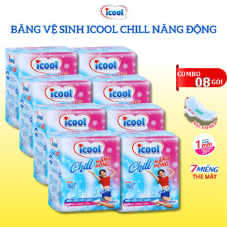 Băng Vệ Sinh Icool Chill Năng Động 7 Miếng Ban Ngày 24cm BVS Mặt Vải Nhung The Mát Có Cánh Khử Mùi..