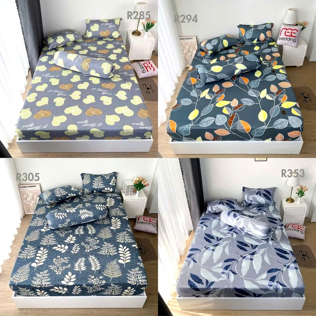 Bộ ga giường thun lạnh Hàn Quốc [ 4 MÓN] gồm 1 drap 2 áo gối nằm 1 áo gối ôm