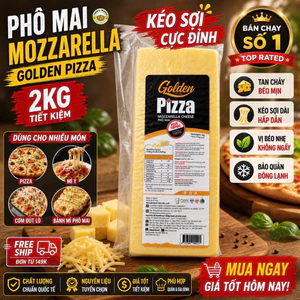 Phô Mai Mozzarella Golden Pizza 2KG – Kéo Sợi Dài, Béo Mịn, Chuẩn Làm Pizza, Bánh, Mì Ý