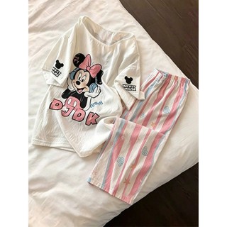 Bộ đồ mặc nhà nữ JOIE TRENDY, Set đồ ngủ đũi xốp quần dài áo cộc tay in hình chuột Minnie hack dáng dễ thương