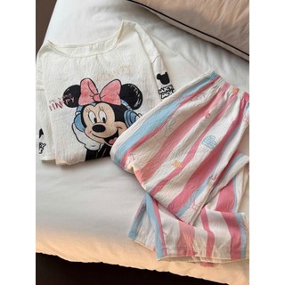 Bộ đồ mặc nhà nữ JOIE TRENDY, Set đồ ngủ đũi xốp quần dài áo cộc tay in hình chuột Minnie hack dáng dễ thương